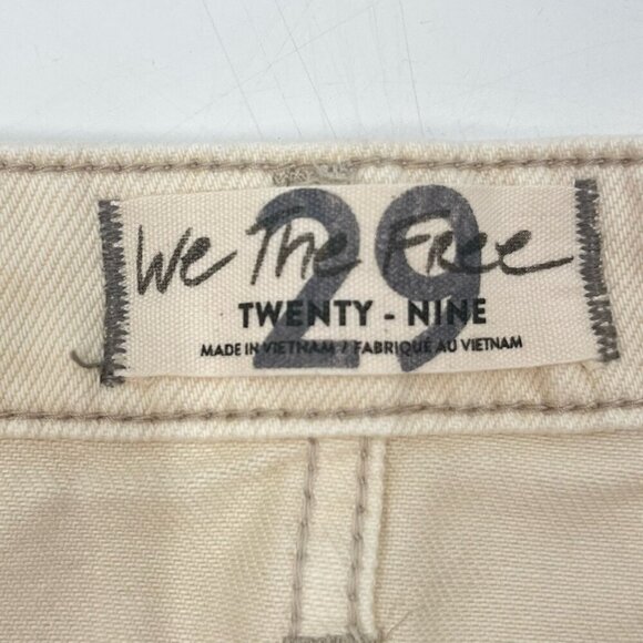 We the Free Women Boho Denim Mini Skirt Brea Frayed Raw Hem Cream White Sz 29 - Picture 2 of 4